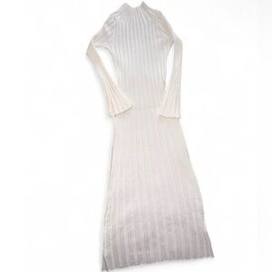 White pleated maxi dress with long sleeves